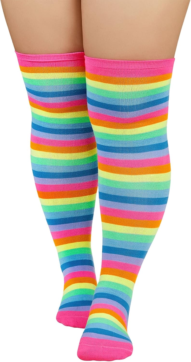 Zando Striped Plus Size Womens Thigh High Socks Thigh Highs Over The Knee Socks Thick Thighs Long Leg Warmer Halloween - Image 1